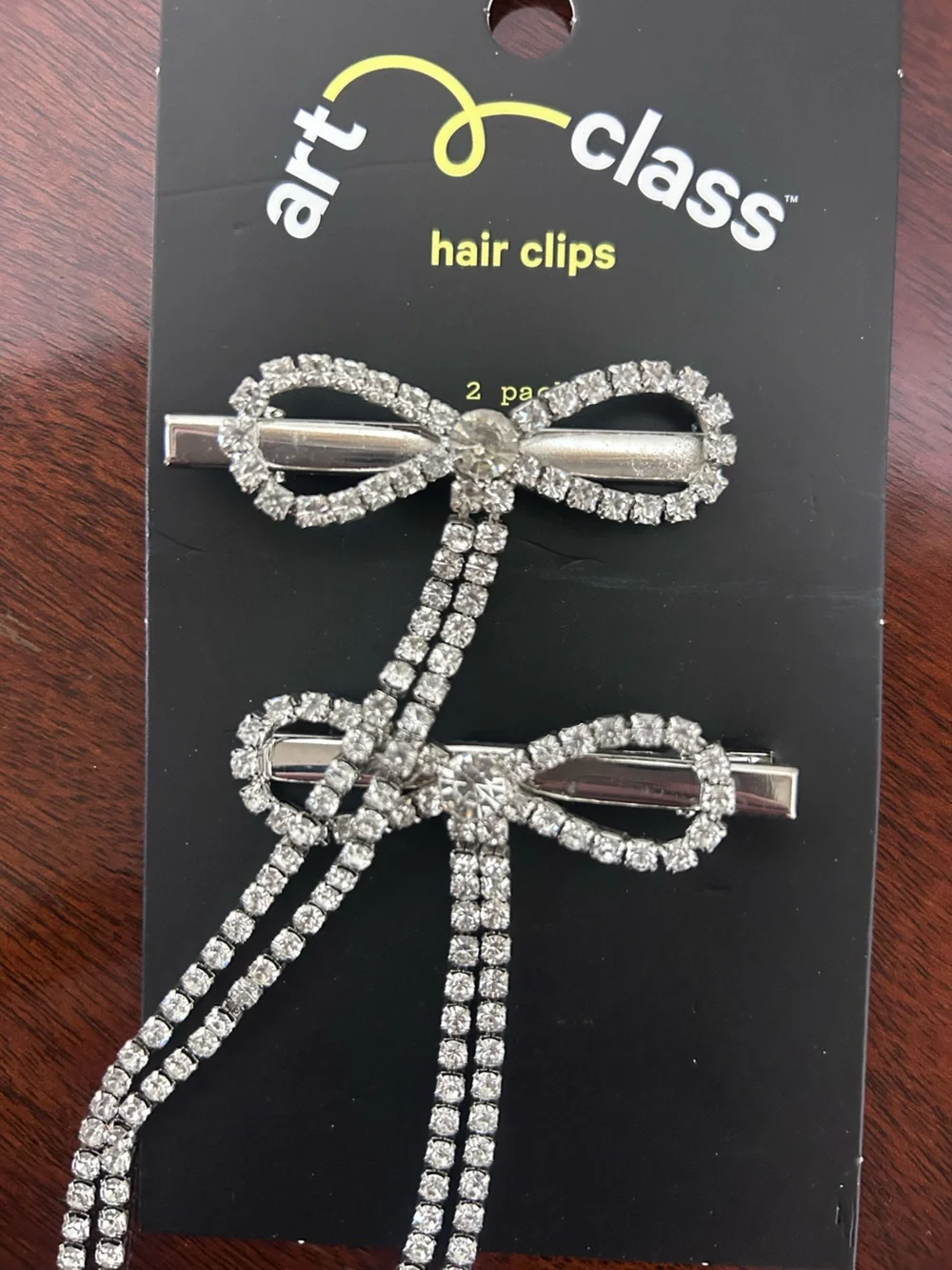 art class Silver Rhinestone Bow Hair Clips with Dangle Chains